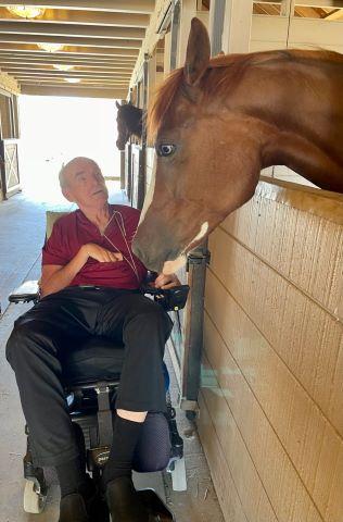 Photo of man in wheelchair by horse